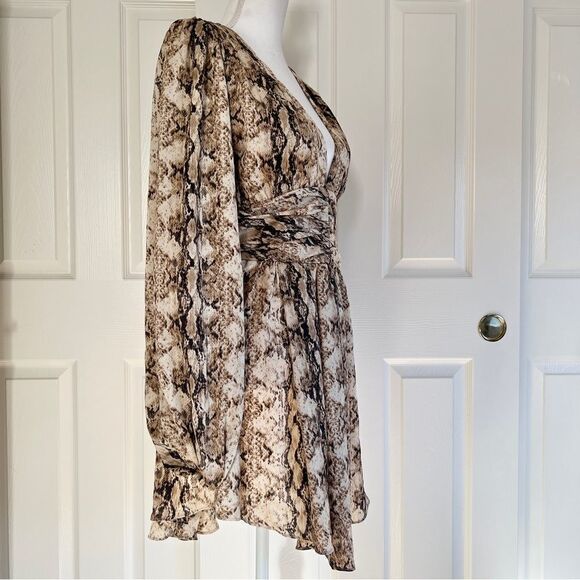 Ronny Kobo Snakeskin Orzoro Asymmetric Hem Dress Tan Medium MSRP $398 - Picture 8 of 11
